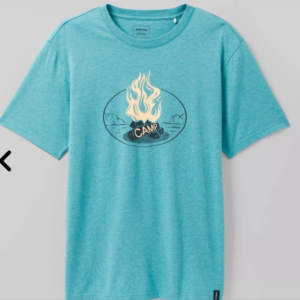 NWT PrAna Campfire Journeyman 2 Tee Organic Cotton Jersey T-Shirt Aqua Medium - Picture 4 of 9